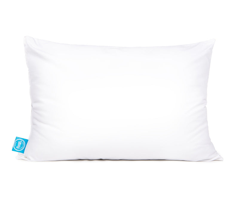 Single white pillow, standard size, with blue One Fresh Pillow tag